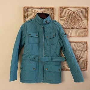 Barbour International Tourer Polarquilt Jacket‎ Blue Belted Biker Women Sz 8 B28